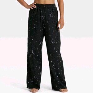 NWT Black Moon & Star Night Sky Space COTTON Print Cozy Sleep Lounge Pants PJs